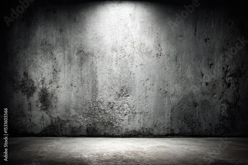 Empty room with spotlight on textured concrete wall