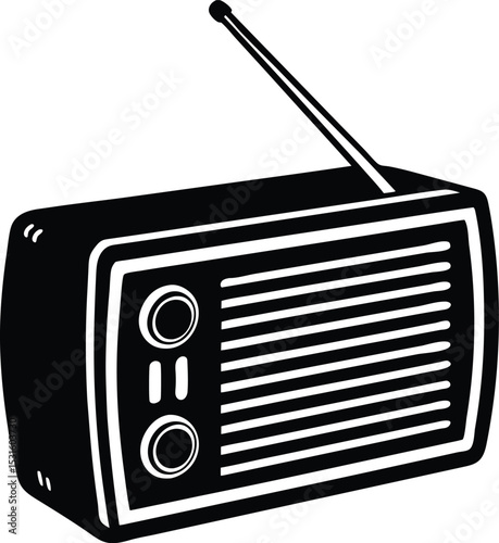 Vector silhouette of an old portable radio.