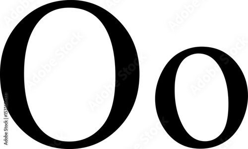 Crisp black and white vector of the Greek letter Omicron (uppercase and lowercase). Ideal for educational, scientific, and mathematical designs, representing the fifteenth letter of the Greek alphabet