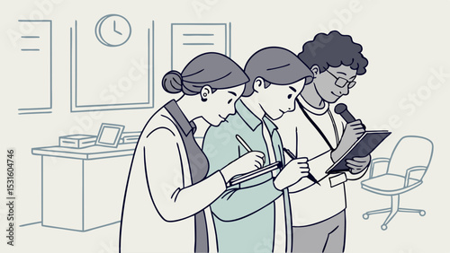 Three Colleagues Collaborating in a Meeting Room