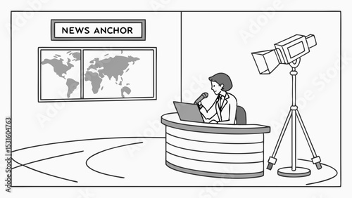 News Anchor Presenting News in a Television Studio