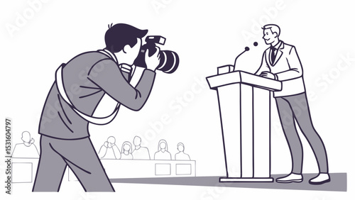 Photographer Capturing Speaker at Podium with Audience Present