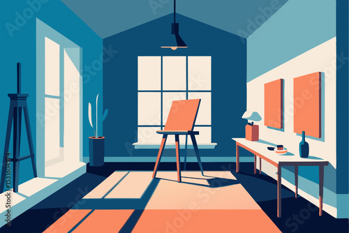 modern living room with wooden chair