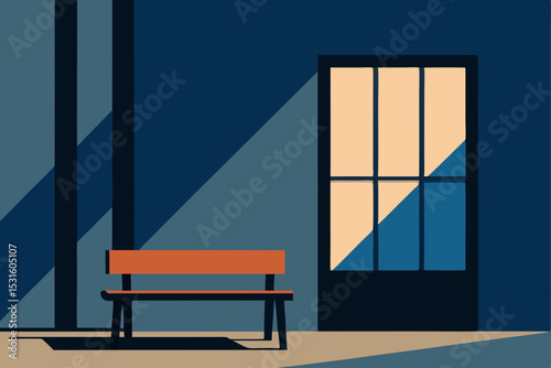 Vector illustration of a modern waiting room interior with a bench and door