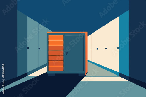 Vector illustration of modern office corridor with doors