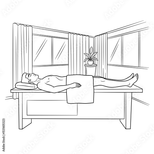 Man receiving spa treatment, relaxing and calm atmosphere, black and white, for wellness concepts