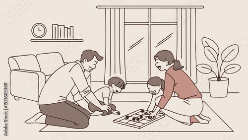 Happy Family Playing Board Game Together at Home