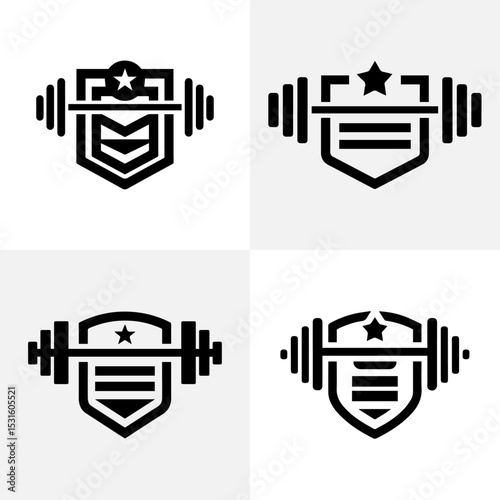 set of gym or fitness logo sport line vintage vector illustration template icon graphic design. bundle collection of various body building sign or symbol for training center concept typography