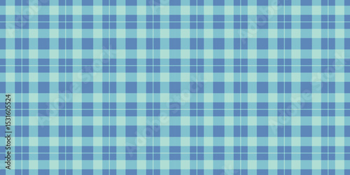 Latin seamless texture background, femininity vector textile pattern. Yuletide tartan fabric check plaid in cyan and blue colors.