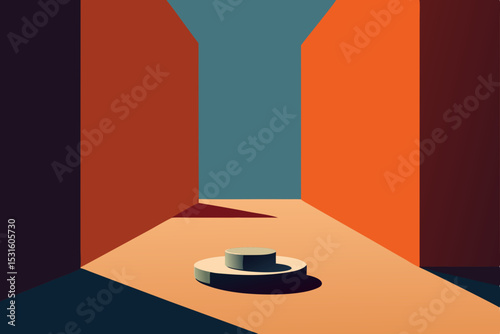 Vector illustration of a cup and saucer on a table in a colorful room