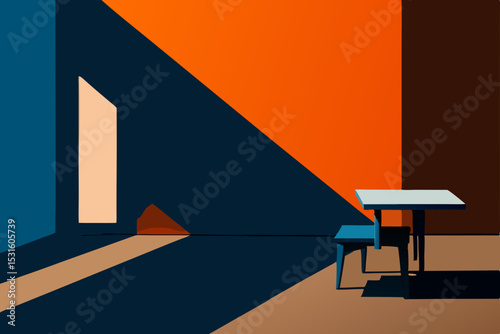 Vector illustration of minimalist interior with table and chair