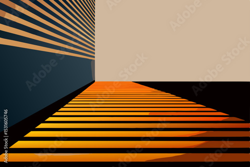 Vector illustration of abstract orange and blue corridor with shadows
