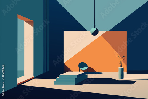 Vector illustration of modern minimalist interior with geometric shapes
