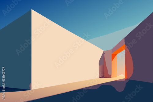 Vector illustration of modern abstract building with doorway