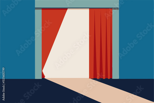 Vector illustration of a doorway with red curtains