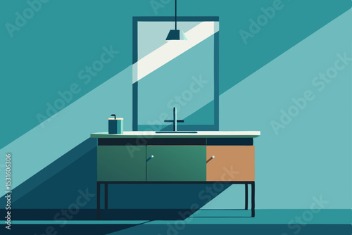 Vector illustration of modern bathroom sink and mirror