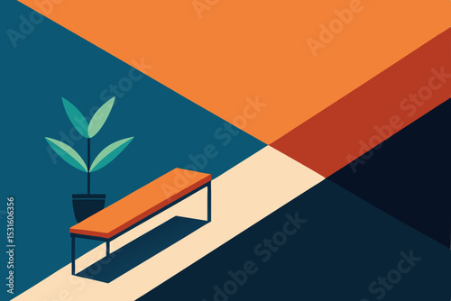 Vector illustration of modern office interior with bench and plant