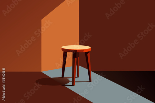 Vector illustration of a single wooden stool in a room