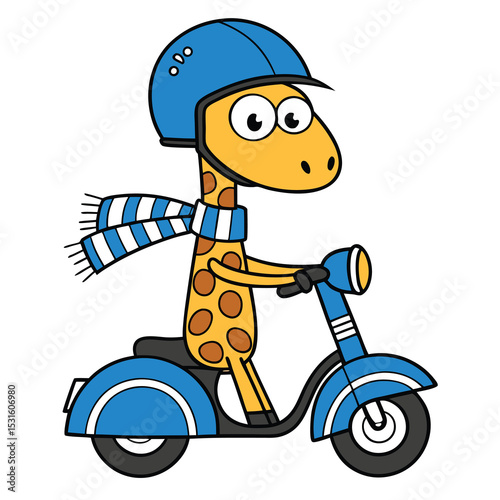 Adorable Giraffe Riding a Scooter Fun Cartoon Illustration