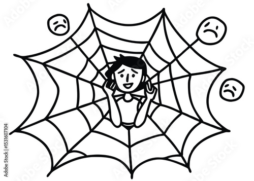 Trapped in a Web of Negative Thoughts Illustration of Mental Health Struggles