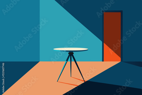 minimal tripod table in blank walled interior