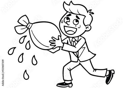 Happy Businessman Carrying a Giant Candy Bag A Fun Illustration