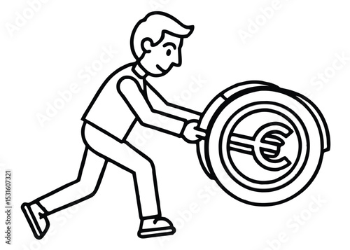 Businessman Pushing Large Euro Coin Wheel  Financial Growth, Effort, and Investment Concept Illustration