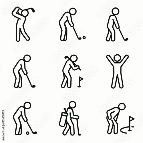 set of golf stickman icons