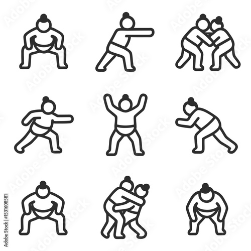 set of vector icons of sumo wrestling