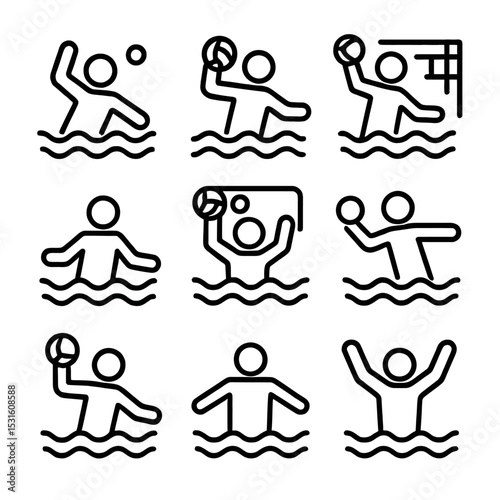 set of icons for water polo sport