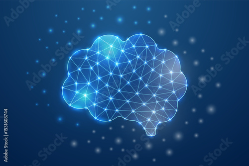 Human brain 3d symbol in low poly style. Mind design concept illustration. Organ polygonal wireframe
