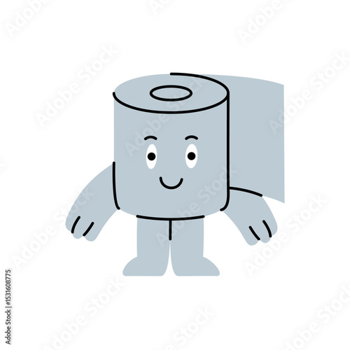A happy toilet paper character standing with a big smile, radiating humor and good vibes. Vector illustration.