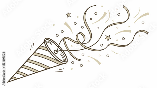 Party popper with confetti and streamers illustration on transparent background