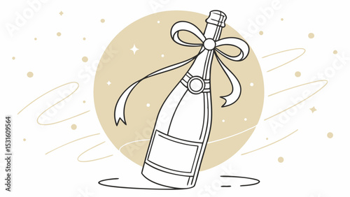 Champagne Bottle with Ribbon Bow Celebration Illustration