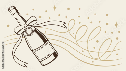 Celebratory Champagne Bottle with Ribbon and Festive Design