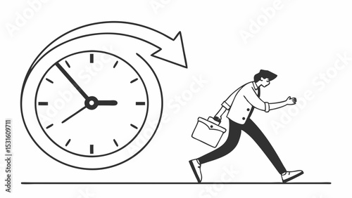 Businessman Running Away from a Large Clock Time Management Concept