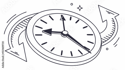 Clock with Arrows Illustrating Time Management and Circular Process