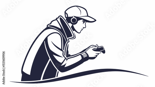 Gamer Profile Young Man Playing Video Games with Headphones and Controller