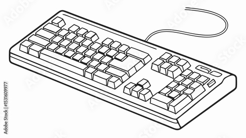 Black and White Line Art Computer Keyboard Illustration