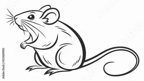 Stylized Line Art Illustration of a Mouse with Open Mouth