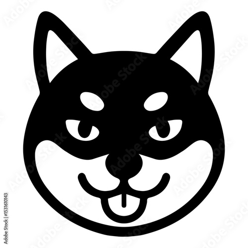 Adorable Shiba Inu Dog Face Icon Black and White Vector Illustration