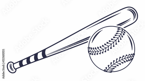 Baseball bat and ball outline illustration on transparent background