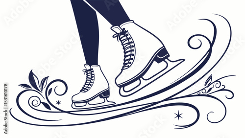 Stylized Figure Skaters Legs and Skates with Floral Swirls