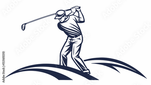 Silhouette of a Golfer Swinging a Club on the Course