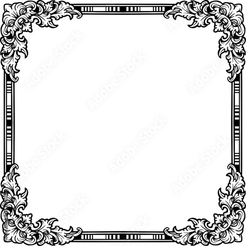 Elegant square gold frame with intricate baroque floral ornamentation on a white background, ideal for certificates, invitations, or decorative graphic design projects.