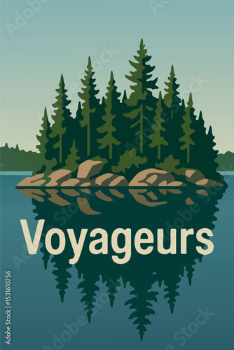 Pine Trees Reflection Voyageurs National Park.eps