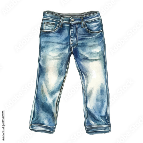 watercolor vector of Jeans, isolated on a white background.