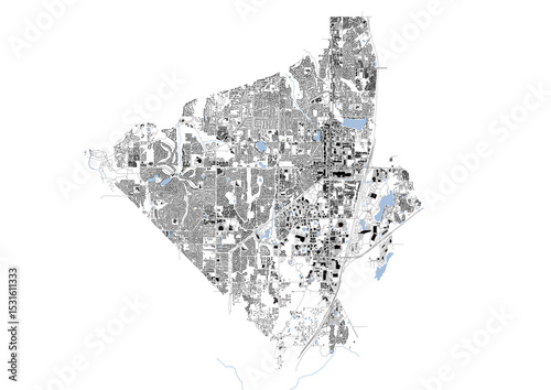 vector map of buildings, highway, waterway federal way city with black and white color
