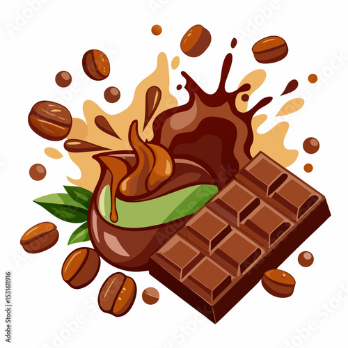chocolate bar and coffee beans