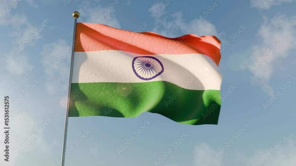 India Flag Waving In Sky For Independence Day
